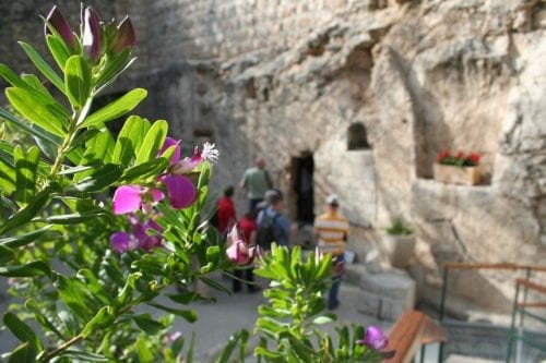 Picture of the tomb in Israel where Jesus was resurrected Easter morning after he died on Good Friday.