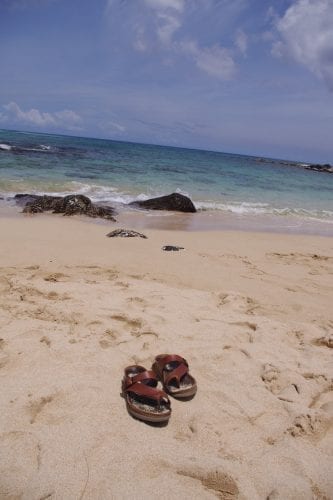 Sandals in the sand.