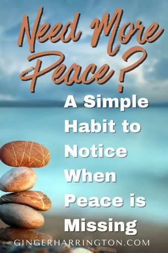Stacked stones against a blue ocean scene illustrate article on a simple habit for more peace in your life