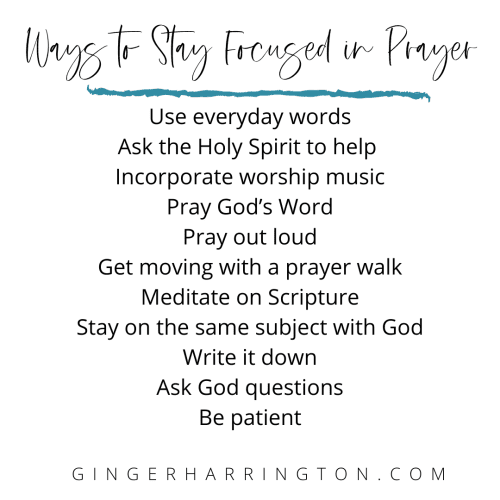 Black text on white background shares prayer tips to focus in prayer.