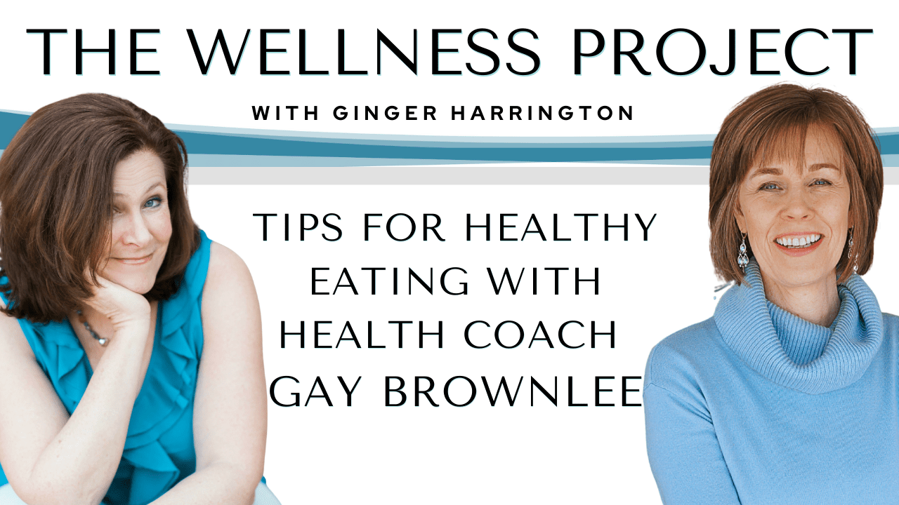 Headshots of Ginger Harrington and Gay Brownlee on a white background for a video on healthy eating tips.
