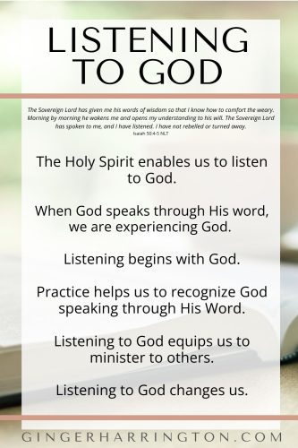 Picture of open Bible is the underlay for text featuring truths about listening to God.