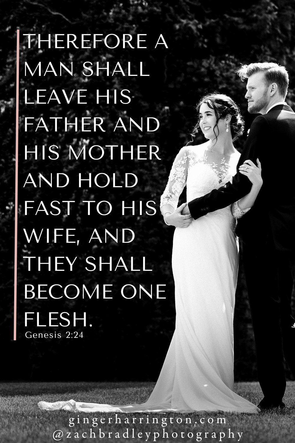 Bride and groom on wedding day illustrates Genesis 2:24, a popular scripture to pray for marriage.