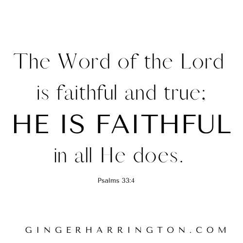 Black text on white background features Bible verse on the faithfulness of God,