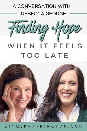 Head and shoulders of Rebecca George and Ginger Harrington illustrate a blog interview for Rebecca's book, You're Not Too Late