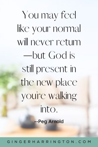 White sofa and plant are blurred to create background for quote on trusting God in changes grief brings.