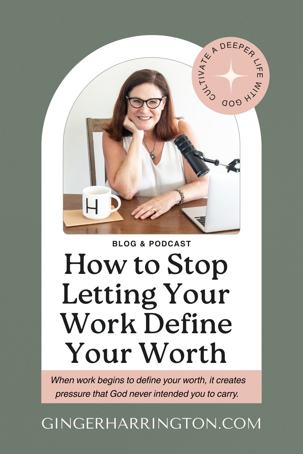 Ginger Harrington recording the Habits of Hope Podcast about identity in Christ and how work should not define your worth