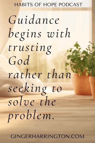 Inspirational quote graphic reading “Trust the Holy Spirit to guide you into truth” over a soft illustration of a window, curtain, and potted plant.